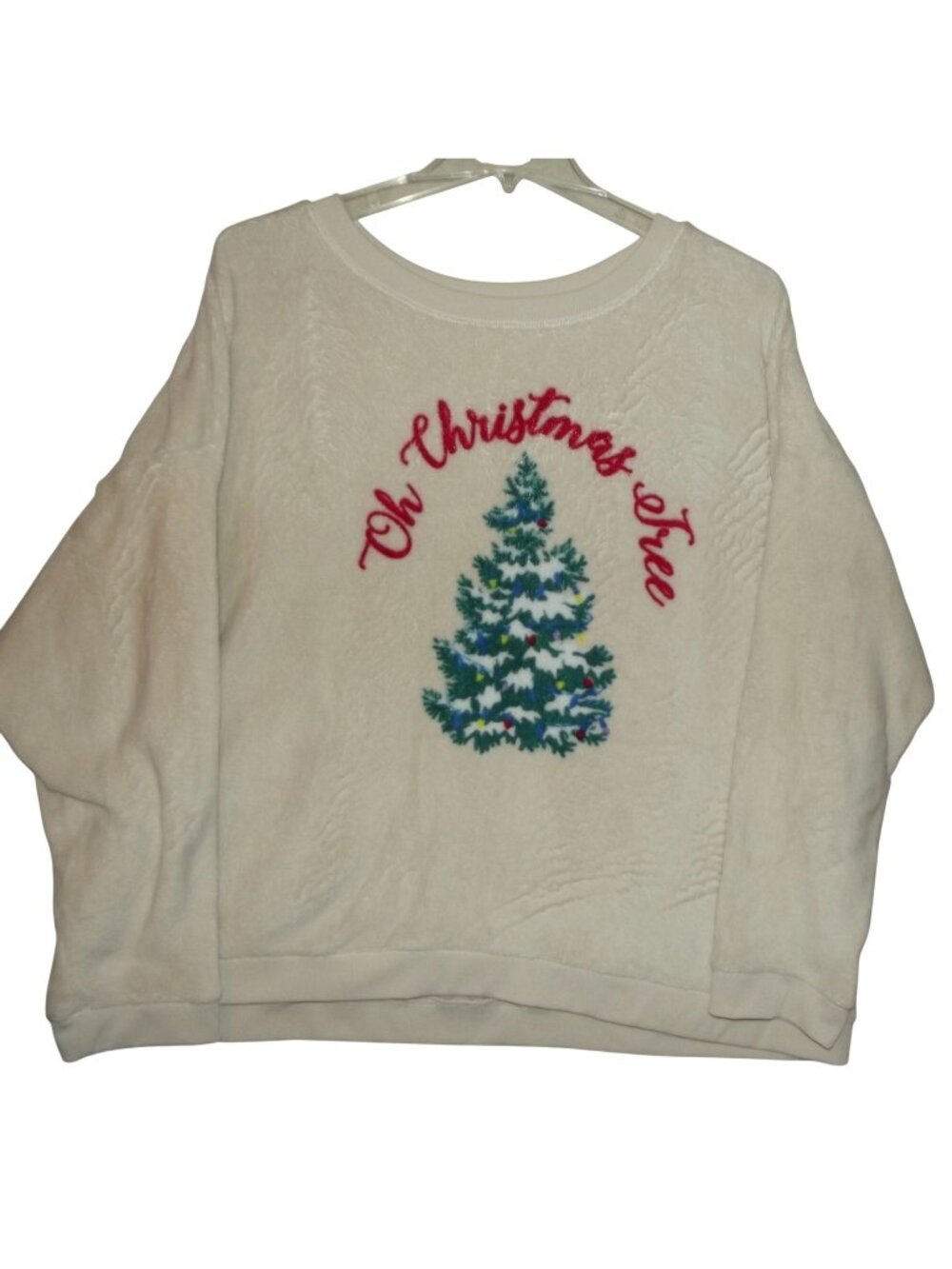 Holiday Time Sweatshirt Womens Jr 3X (23-25)Fuzzy Fleece Beige Oh Christmas Tree